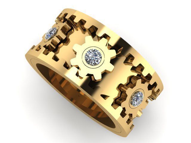 B-106 gold ring with gears and diamonds 3D print model_4