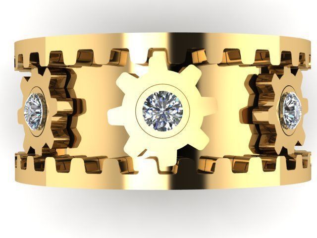 B-106 gold ring with gears and diamonds 3D print model_5