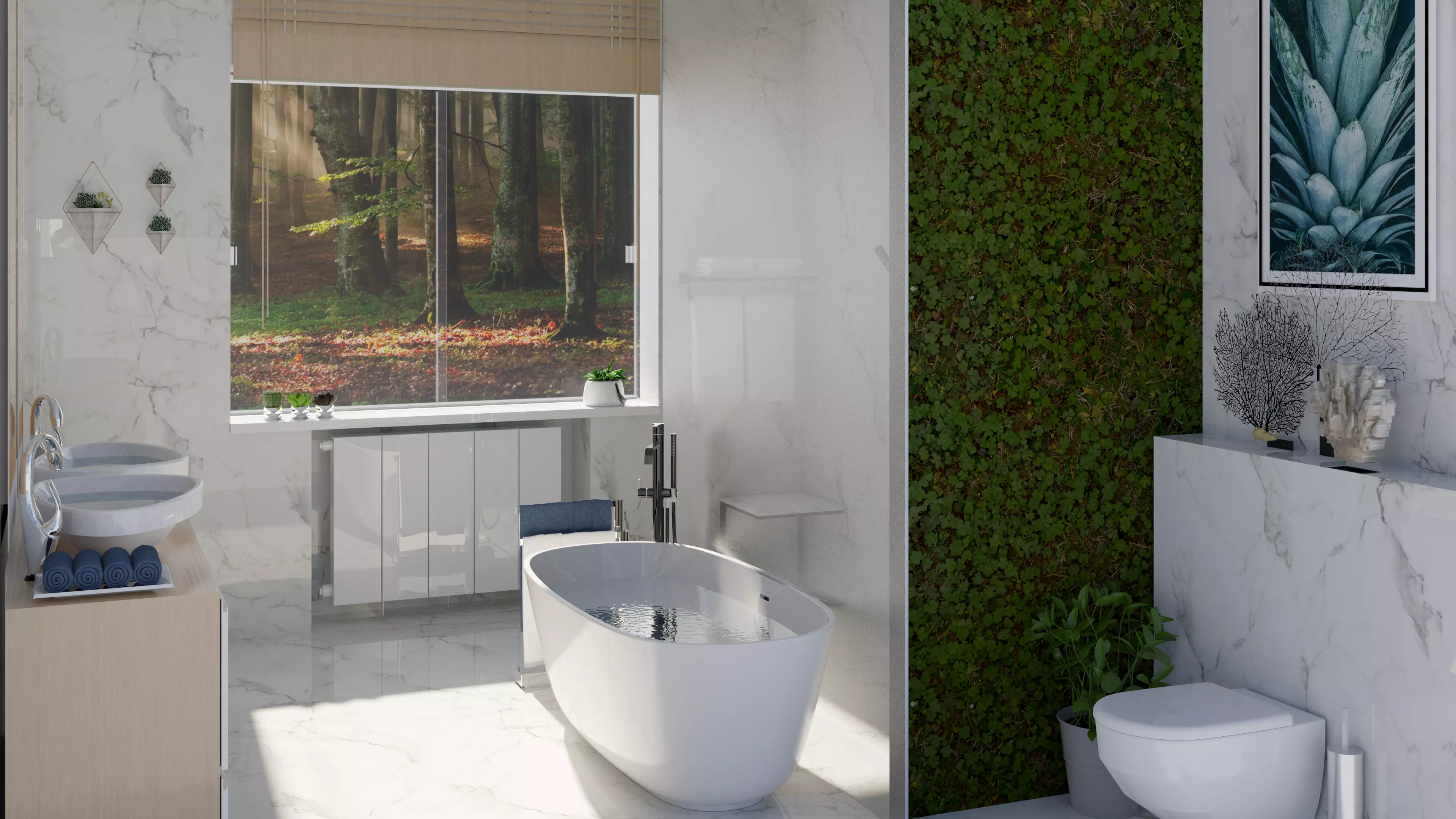 Bathroom with walls and plants 3D model