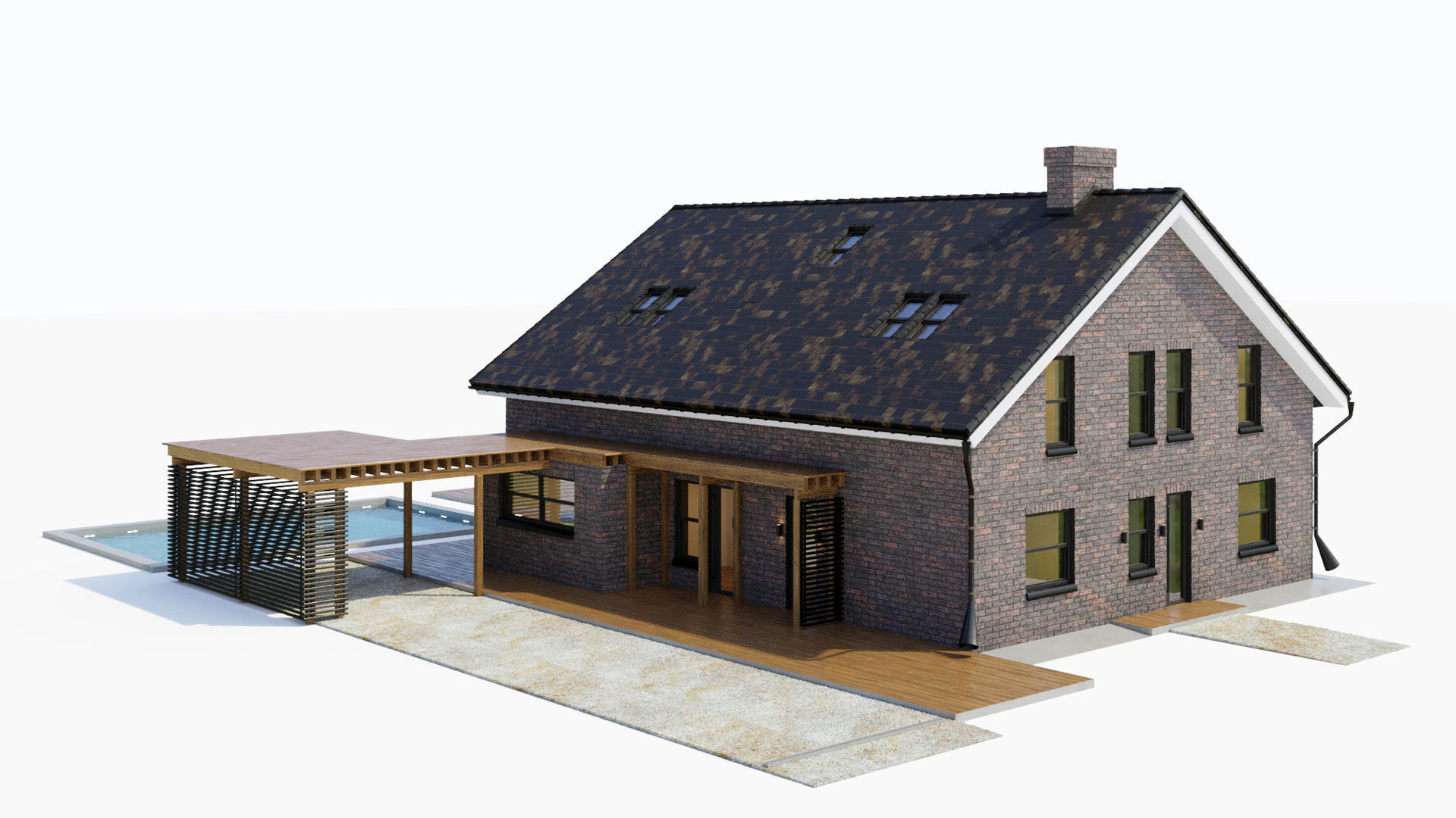 Large cottage with a canopy and a swimming pool 3D model_6