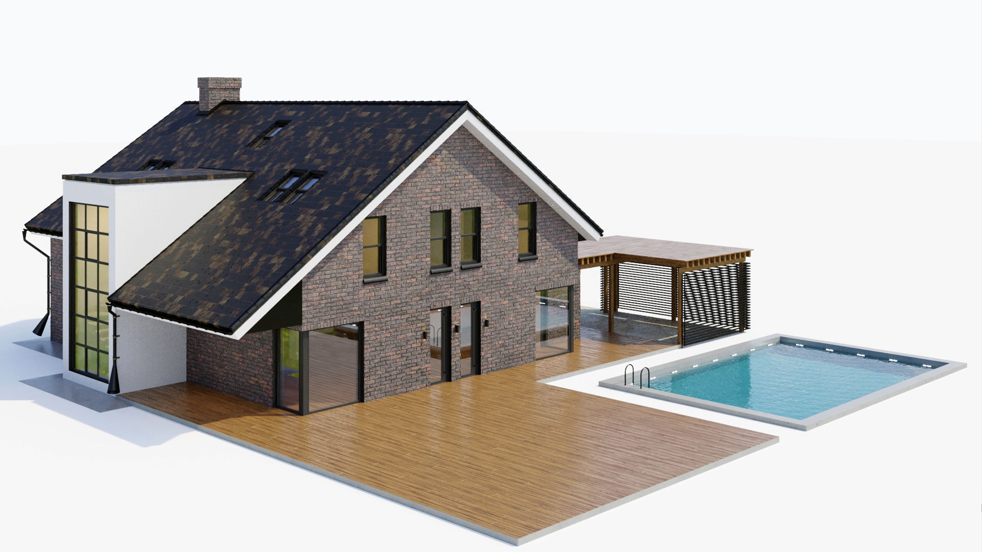 Large cottage with a canopy and a swimming pool 3D model_1