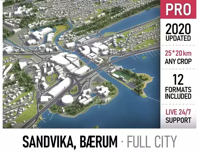 Sandvika - 3D City Model Low-poly 3D model