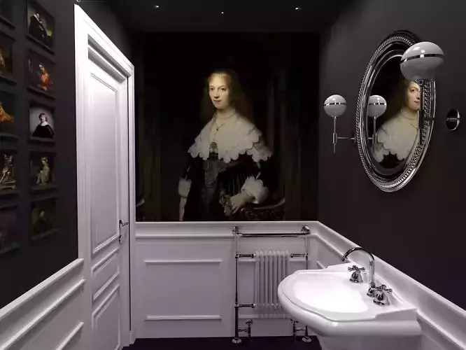 3D Bathroom Model with portrait of lady
