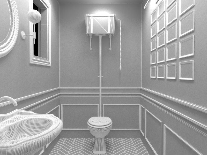 3D Bathroom Model with portrait of lady 3D model_3