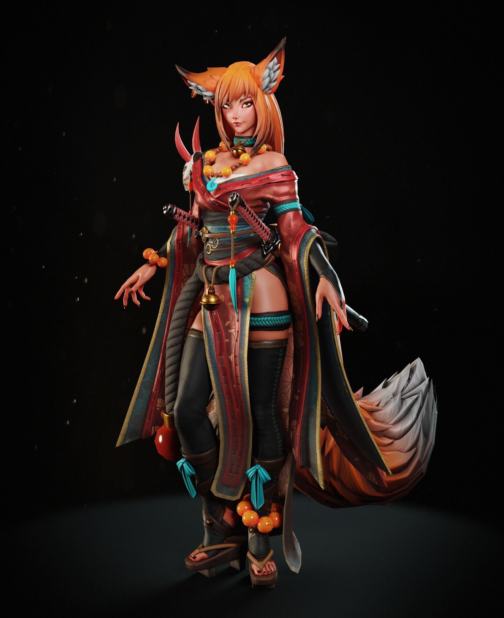 Kyoko - Game Ready Character Low-poly 3D model_6