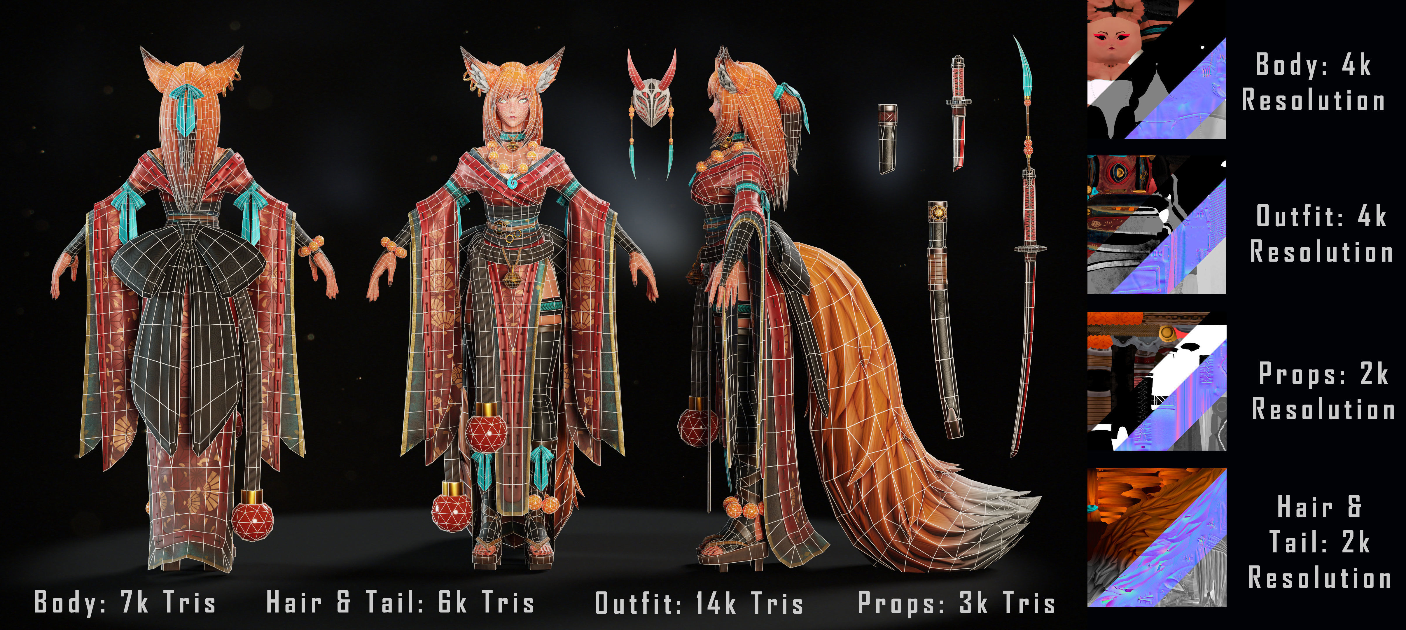 Kyoko - Game Ready Character Low-poly 3D model_11