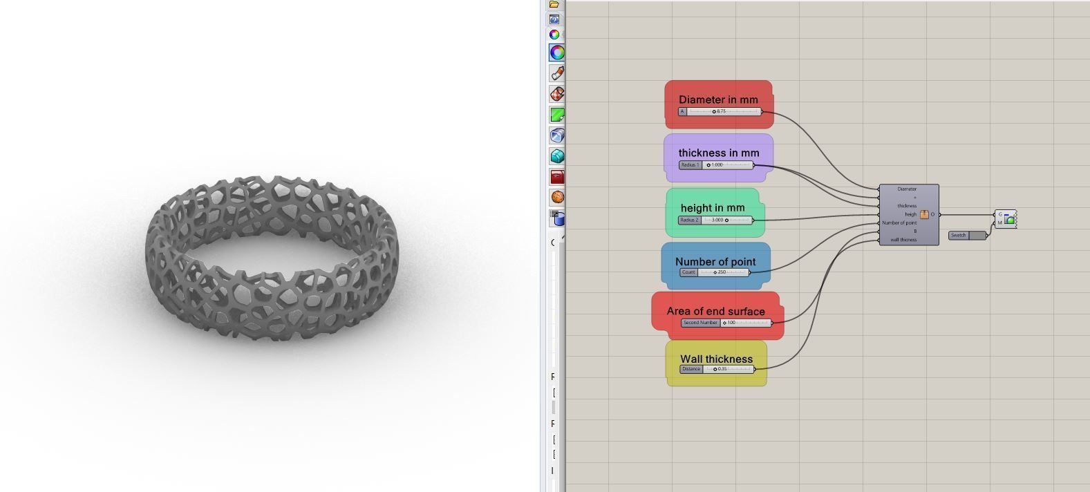 Algorithm of Grasshopper Rhino for create Voronoi ring 3D print model_2