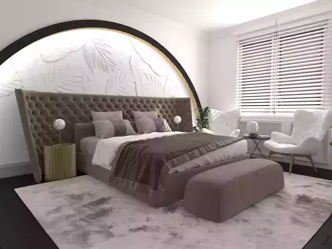 3D Bedroom Model model modern with arched ceiling