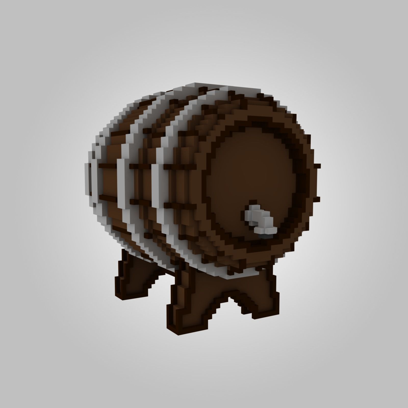 Voxel Tap Wooden Barrel Low-poly 3D model_1