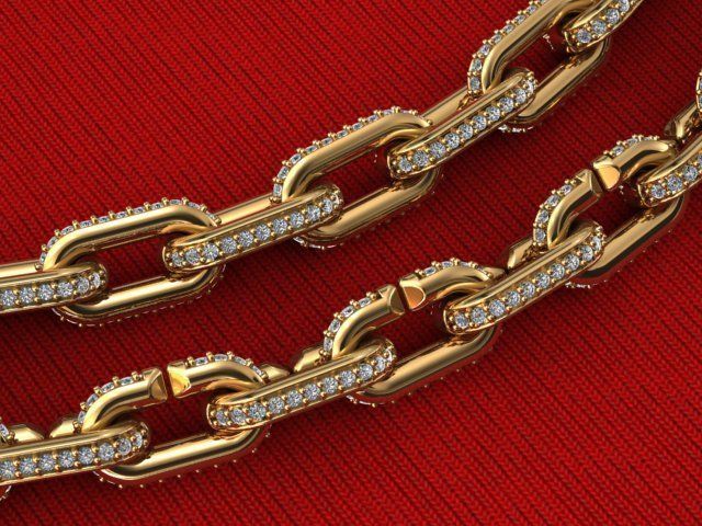 LINK CHAIN FOR NECKLACE WITH STONE 3D print model_3