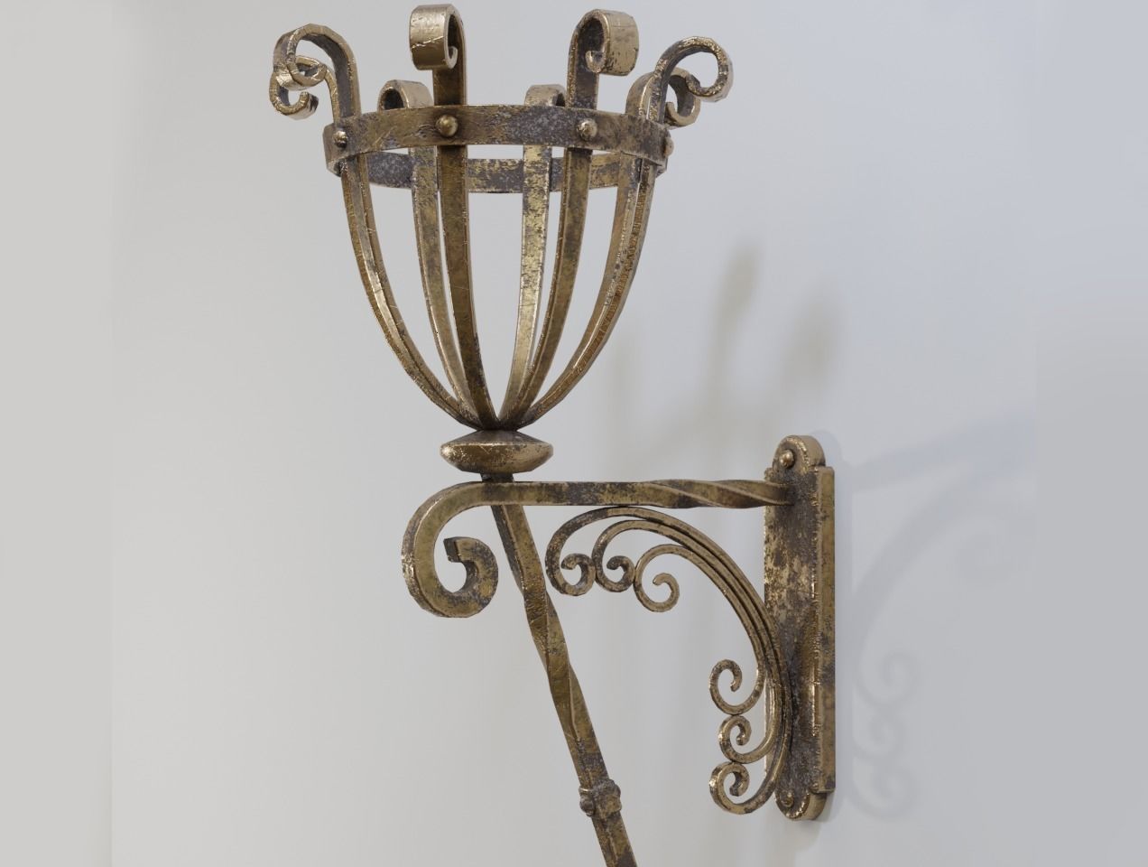 Gothic Wall Torch 01 - Game Ready Free low-poly 3D model_1