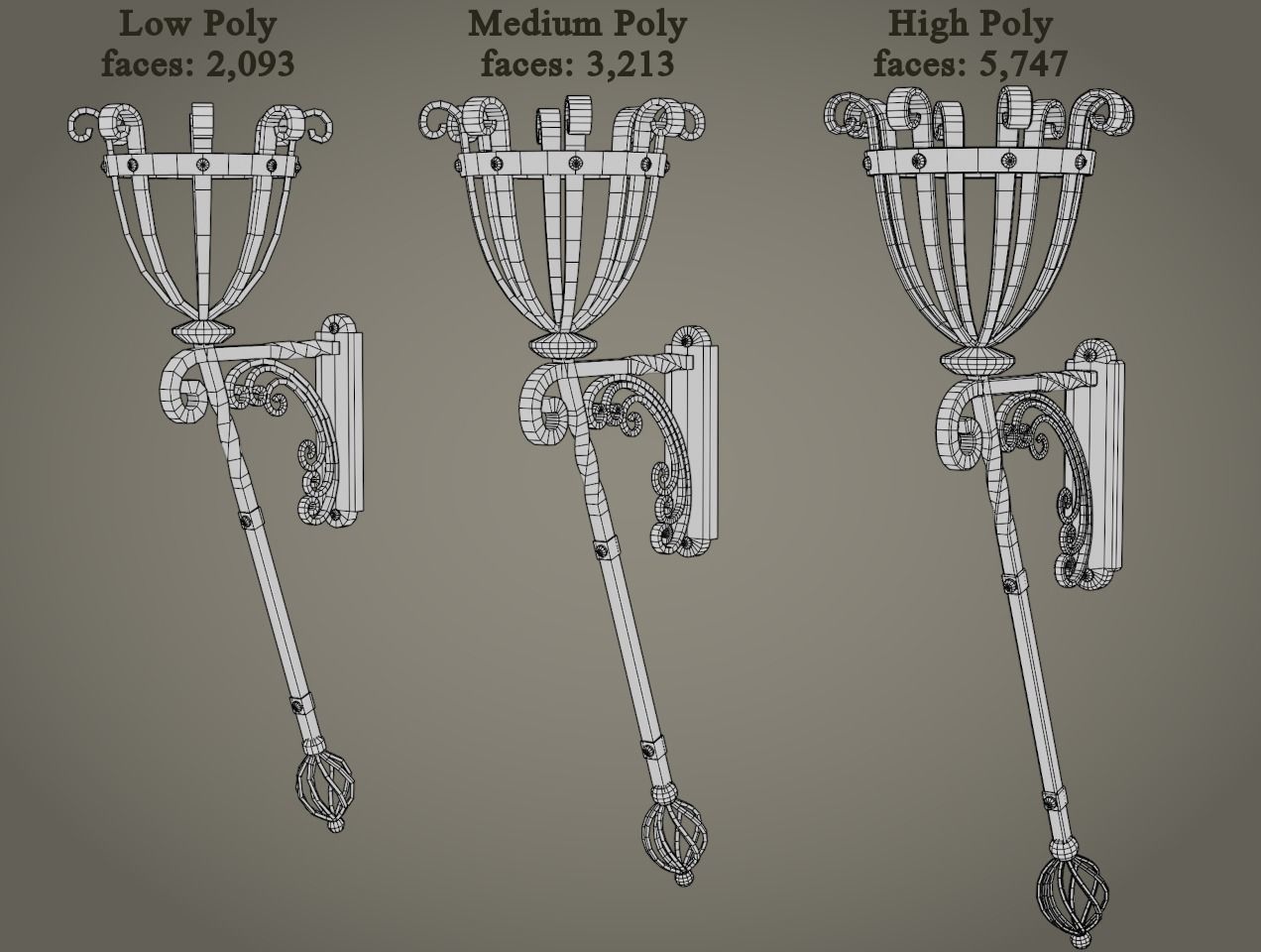 Gothic Wall Torch 01 - Game Ready Free low-poly 3D model_4