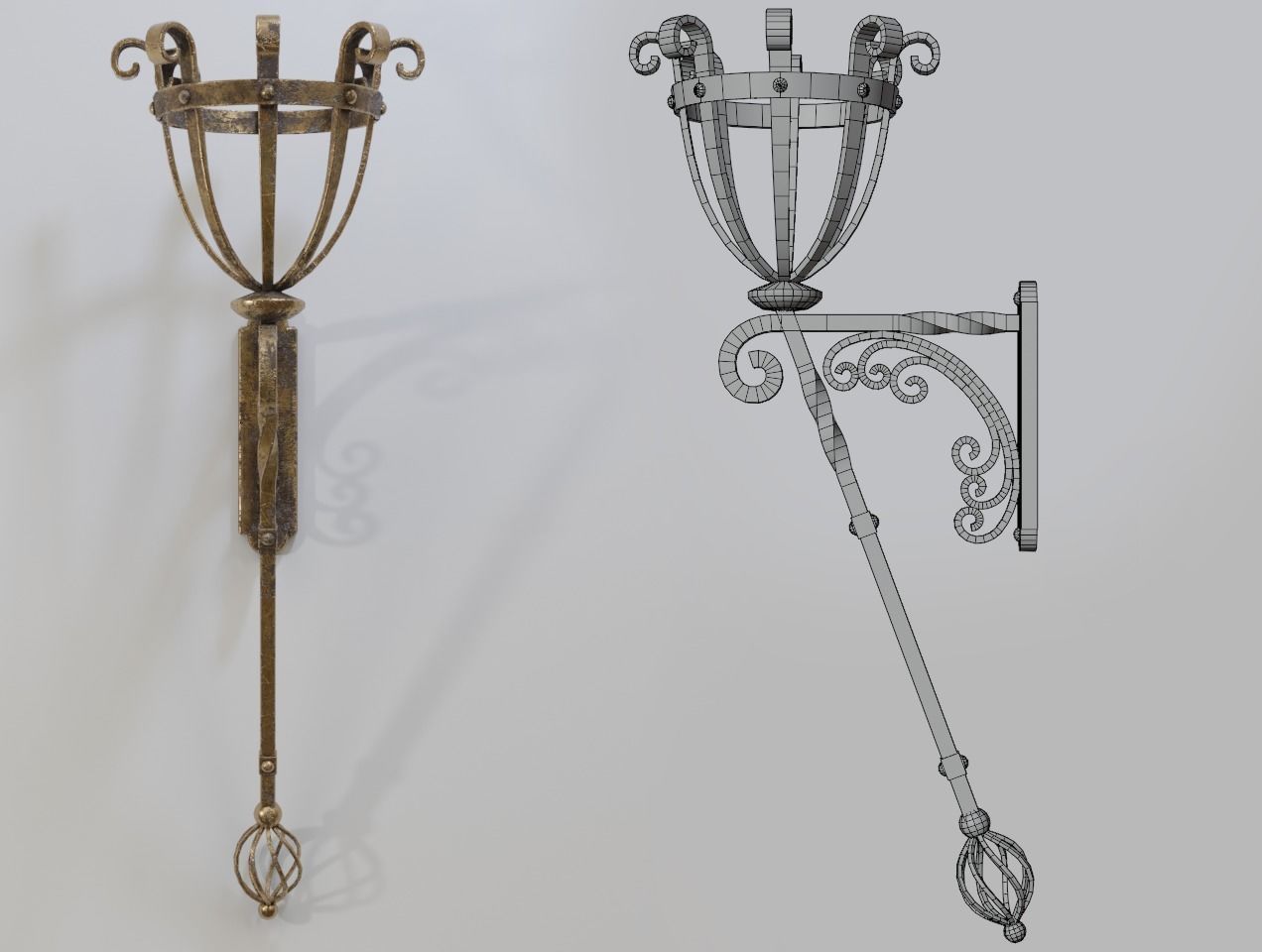 Gothic Wall Torch 01 - Game Ready Free low-poly 3D model_3