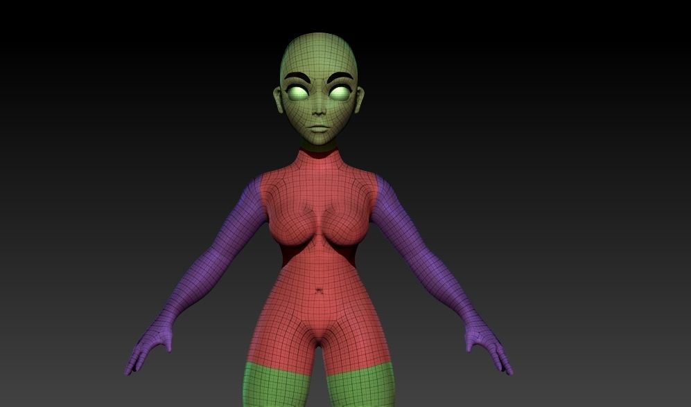 Female Cartoon Anime Base Complete Body Mesh 3D model_3