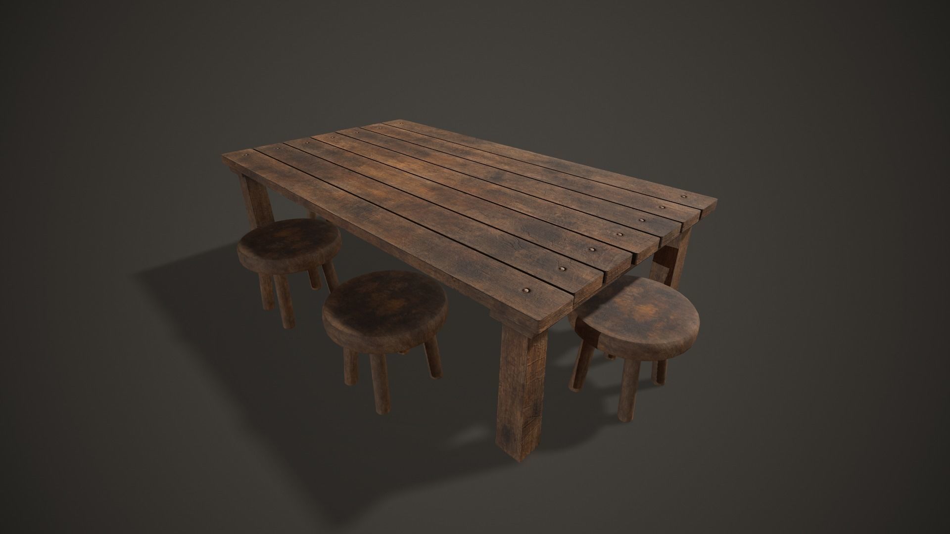 Wooden Tavern Table and Chairs Low-poly 3D model_10