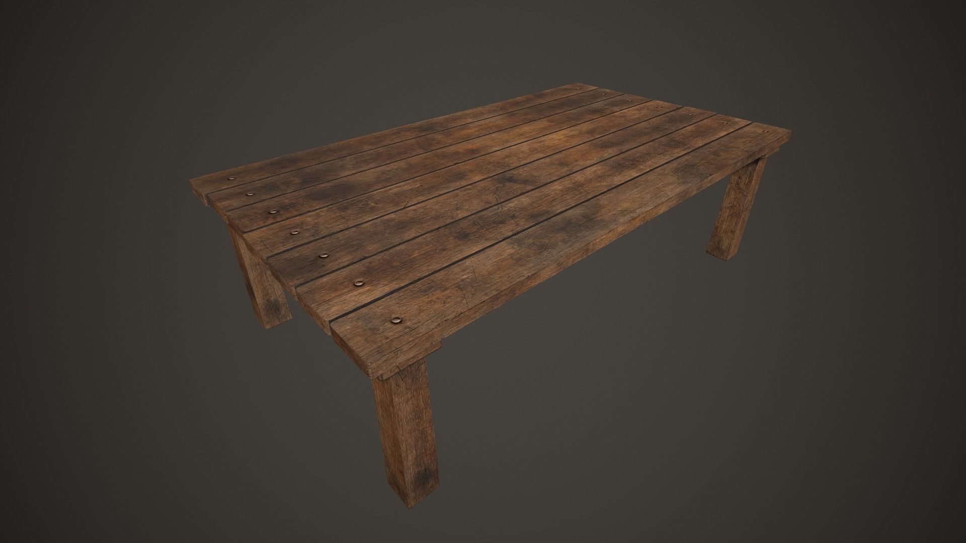 Wooden Tavern Table and Chairs Low-poly 3D model_5
