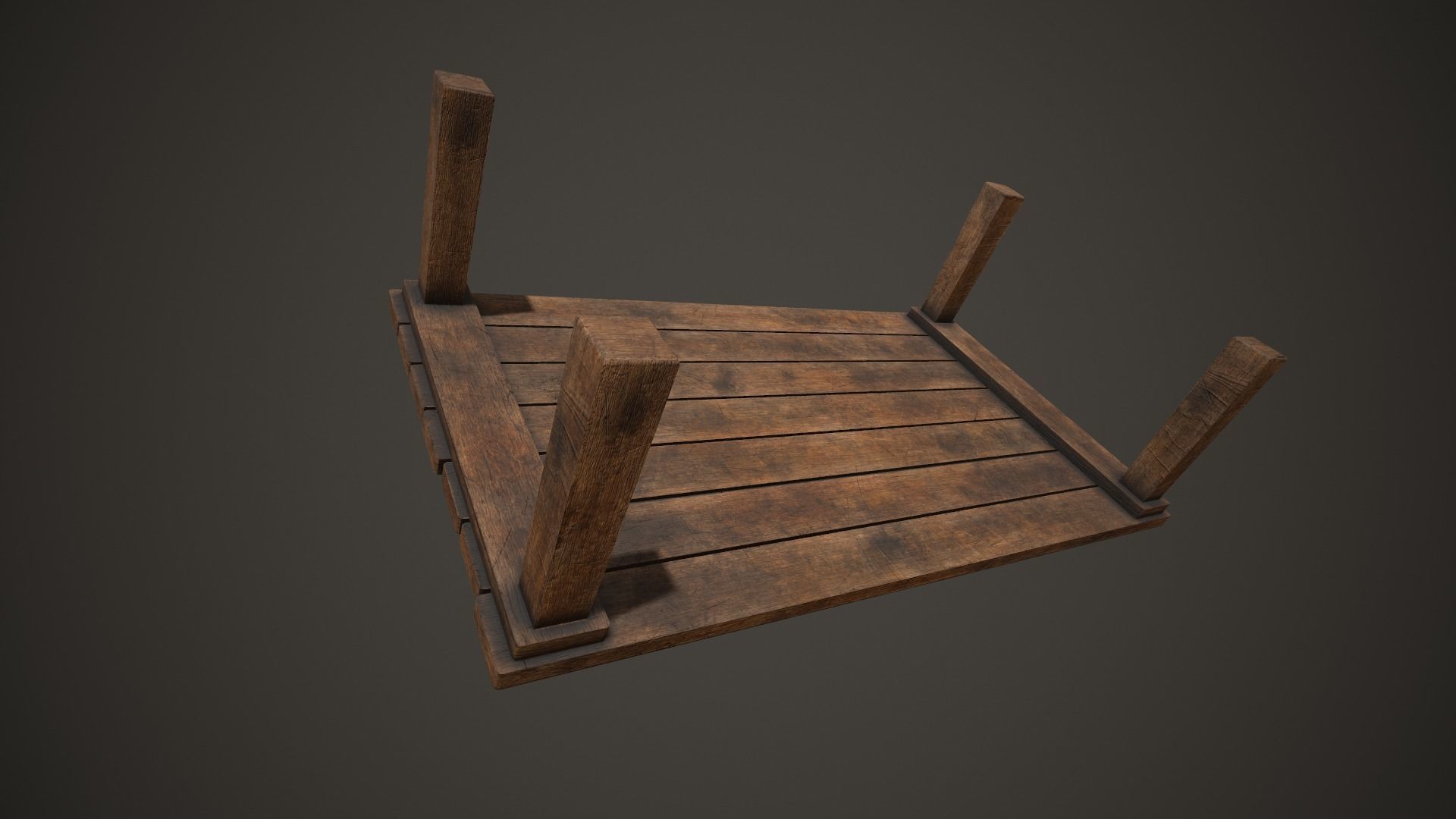 Wooden Tavern Table and Chairs Low-poly 3D model_3