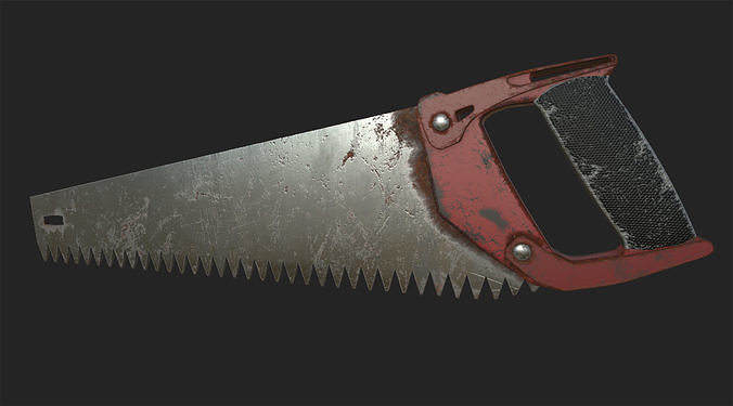 Old rusty red hacksaw and saw  3D model