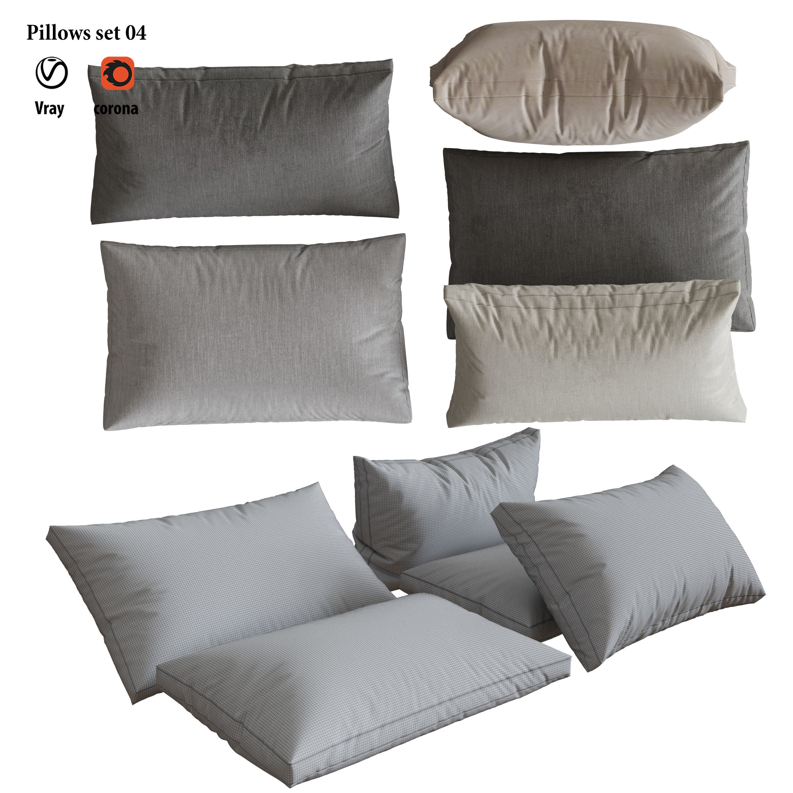 Pillows set 04 3D model_2