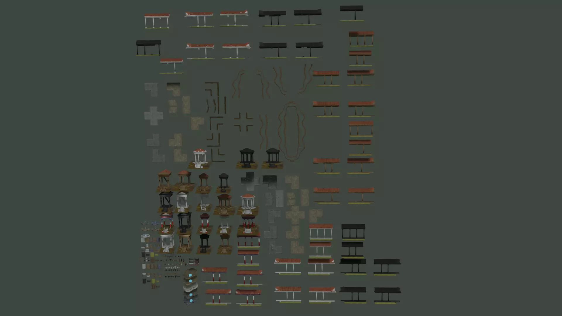 Ancient roman garden 273 objects for modular builds Low-poly 3D model_0