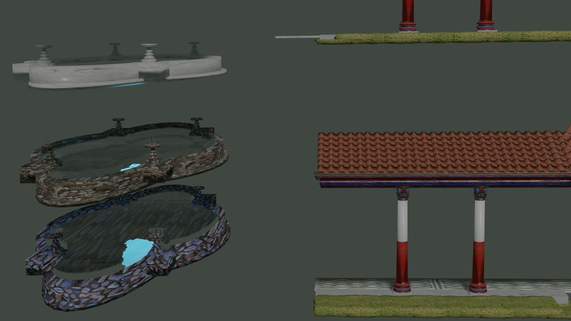 Ancient roman garden 273 objects for modular builds Low-poly 3D model_10