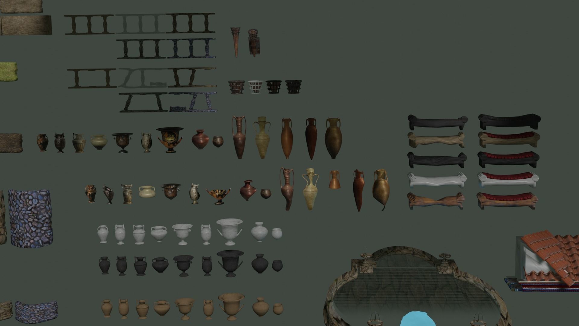 Ancient roman garden 273 objects for modular builds Low-poly 3D model_1