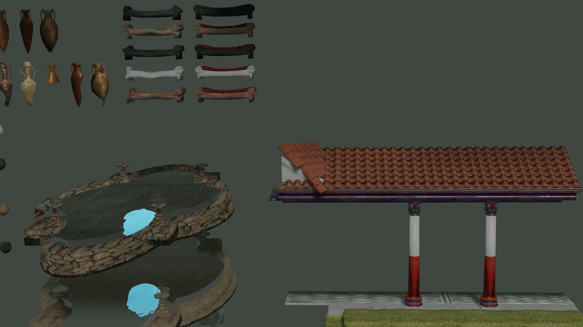 Ancient roman garden 273 objects for modular builds Low-poly 3D model_11