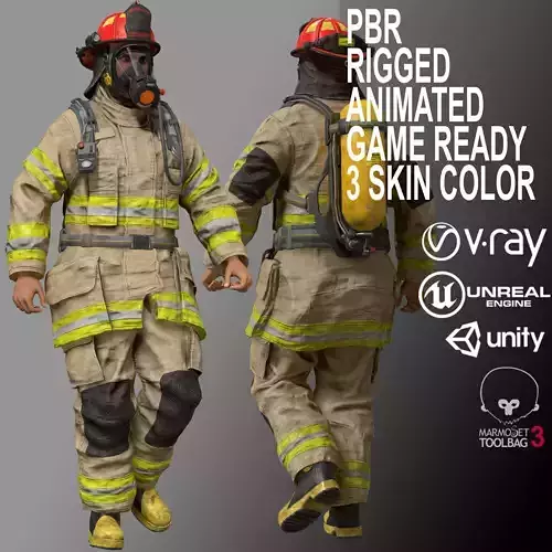 Firefighters prr rigged animated game ready skin color Low-poly 3D model