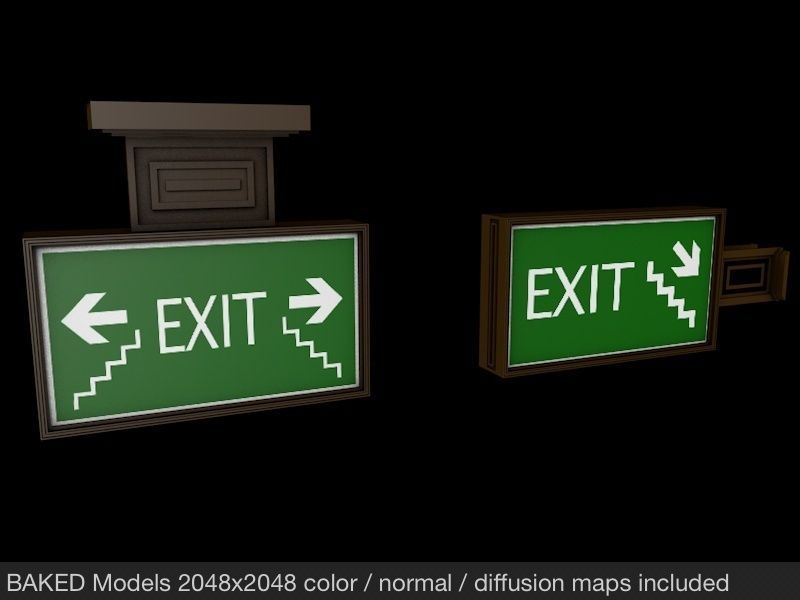Building Emergency Exit Signs Low-poly 3D model_2