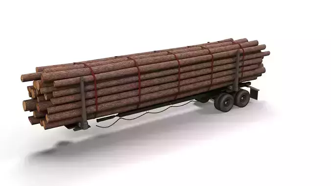 Log trailer Low-poly 3D model