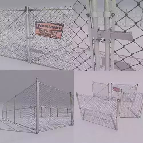 Chain link metal fence  Low-poly 3D model