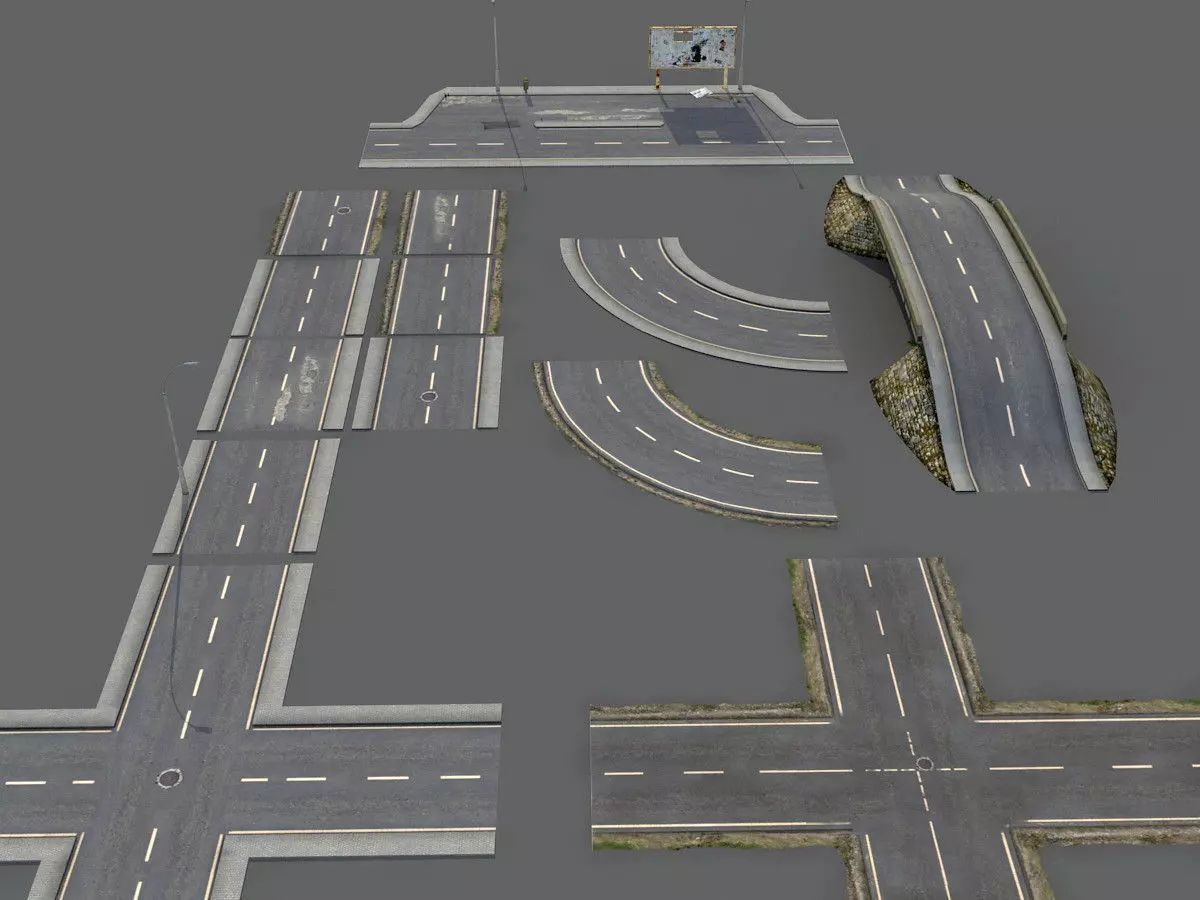 Damaged Road Pack Low Poly Low-poly 3D model_0