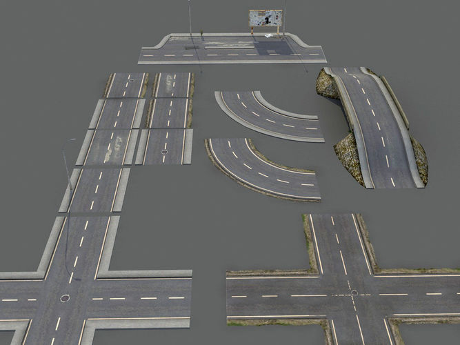 Damaged Road Pack Low Poly Low-poly 3D model