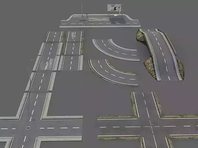 Damaged Road Pack Low Poly Low-poly 3D model