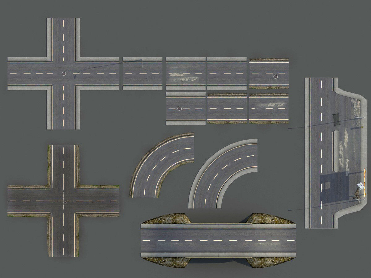 Damaged Road Pack Low Poly Low-poly 3D model_1
