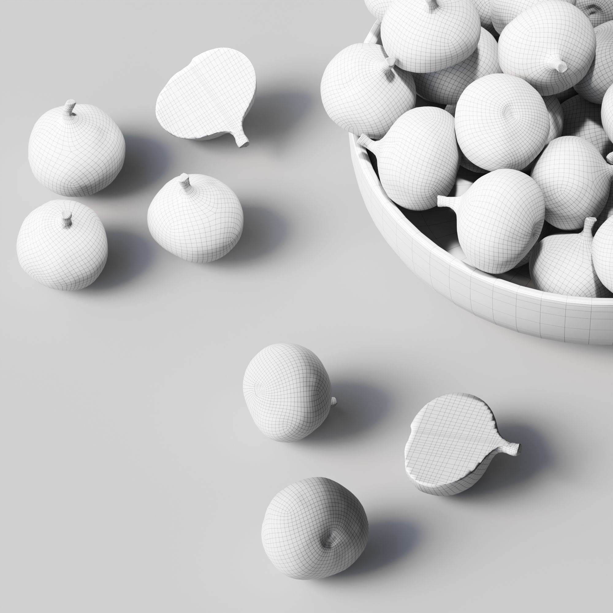 Figs in a wooden bowl Low-poly 3D model_5