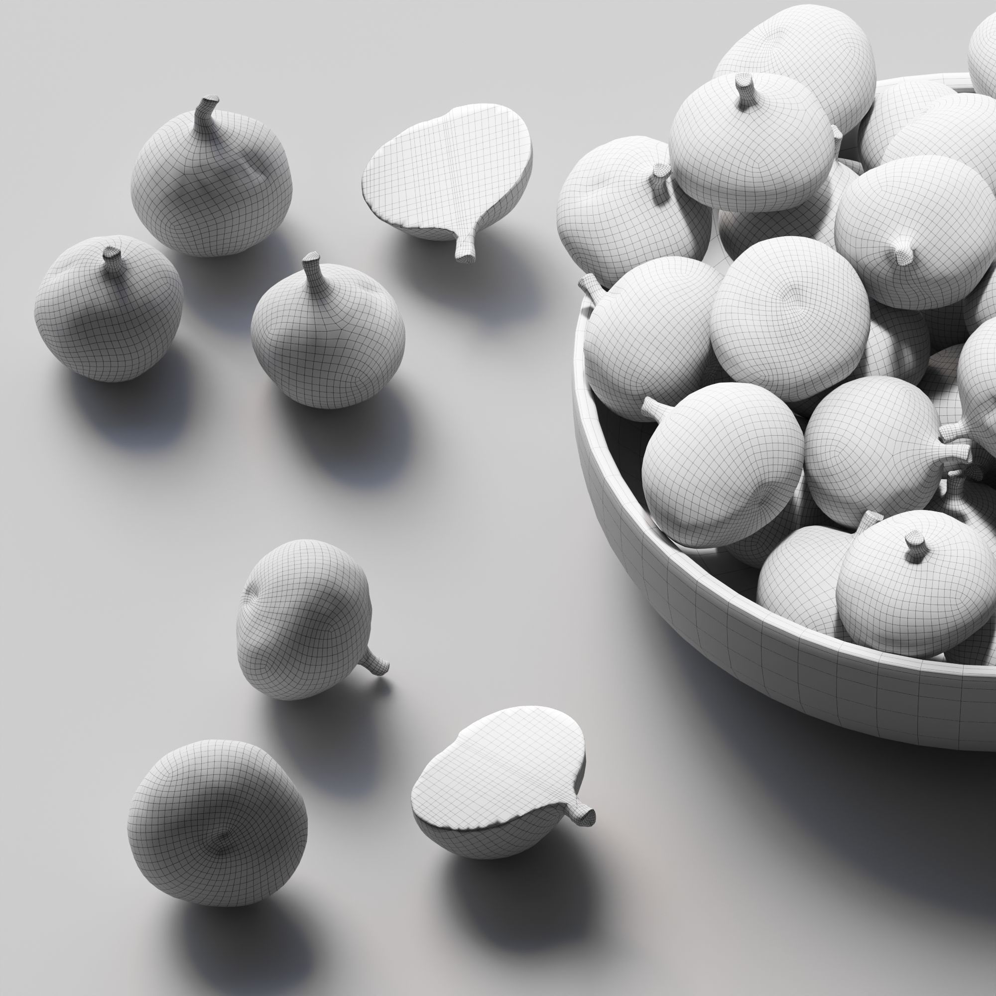 Figs in a wooden bowl Low-poly 3D model_4