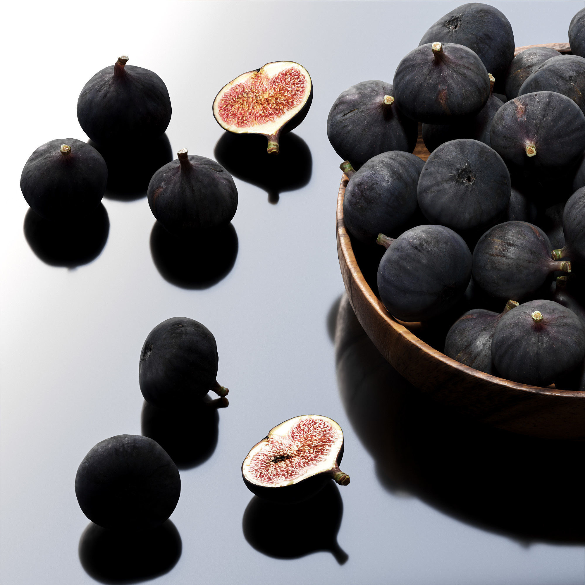 Figs in a wooden bowl Low-poly 3D model_2