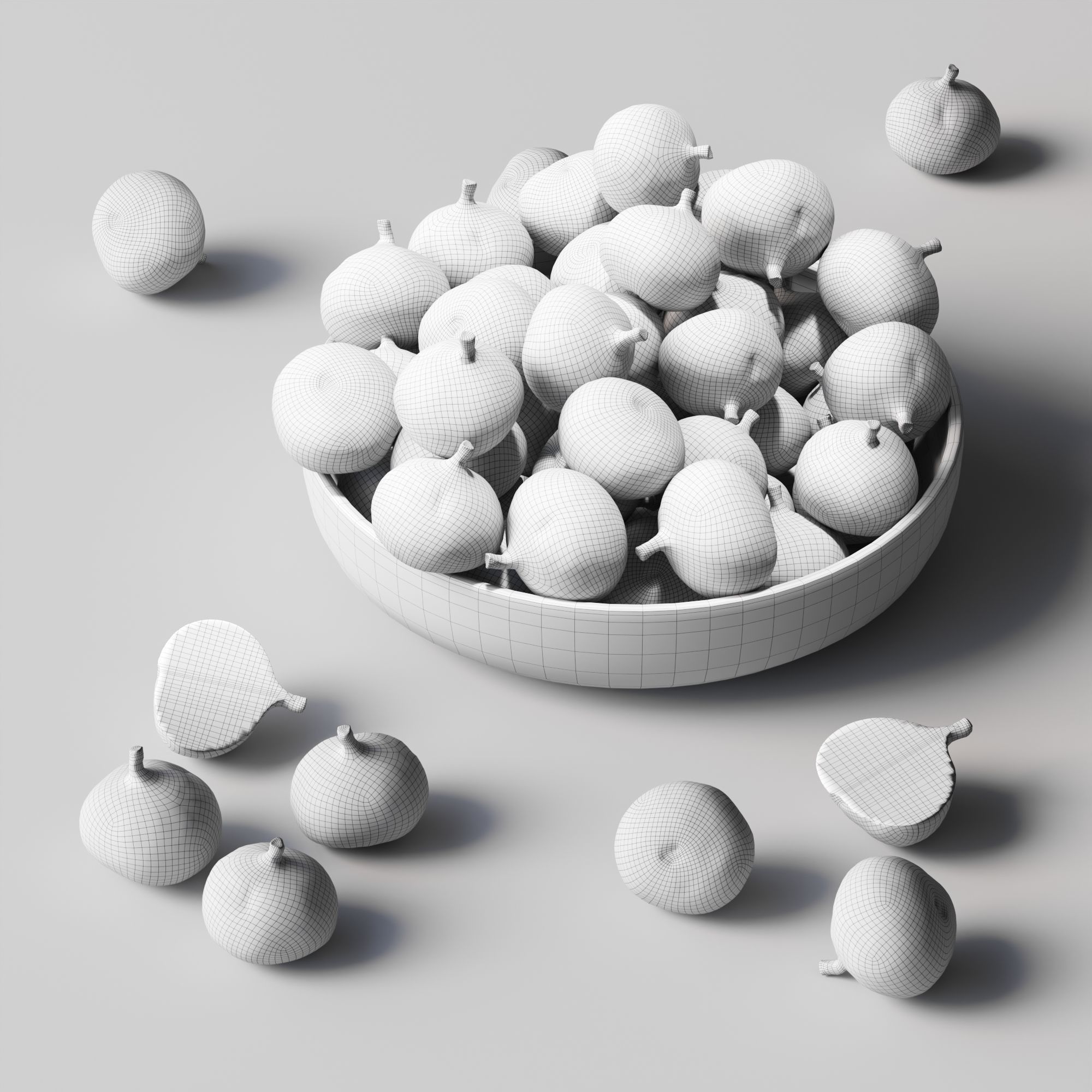 Figs in a wooden bowl Low-poly 3D model_3