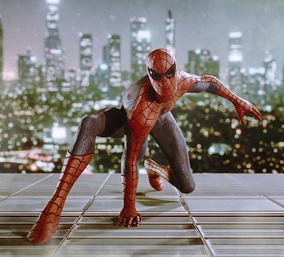 Spiderman Movie Scene Low-poly 3D model