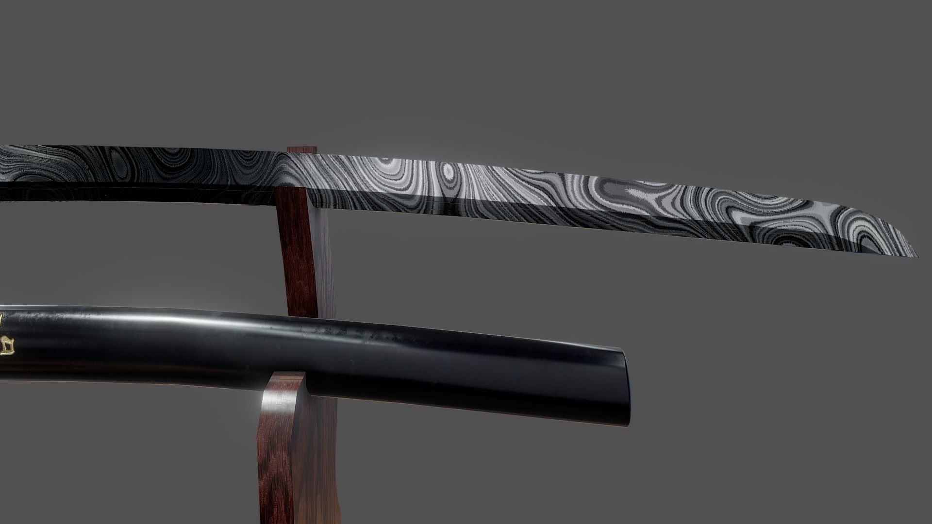 Damascus Steel Katana  Low-poly 3D model_5