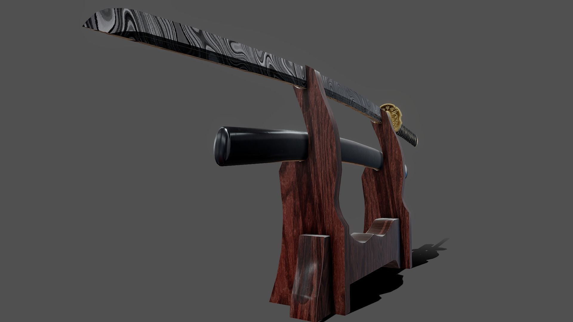 Damascus Steel Katana  Low-poly 3D model_6