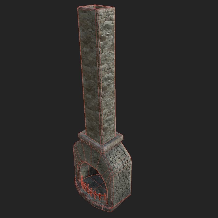 Medieval Fireplace Low-poly 3D model_7