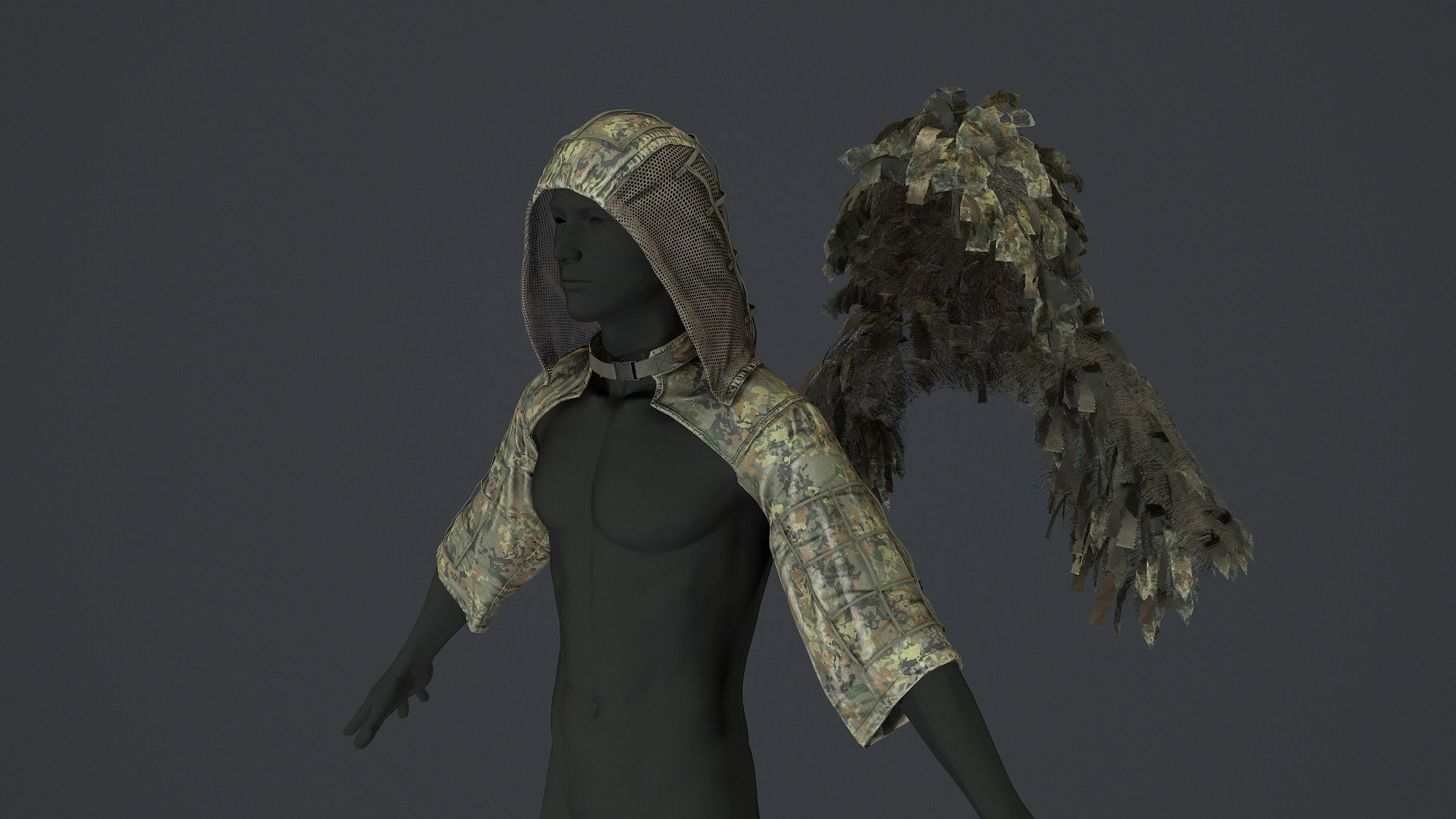 Viper  2 Ghillie hood Low-poly 3D model_2