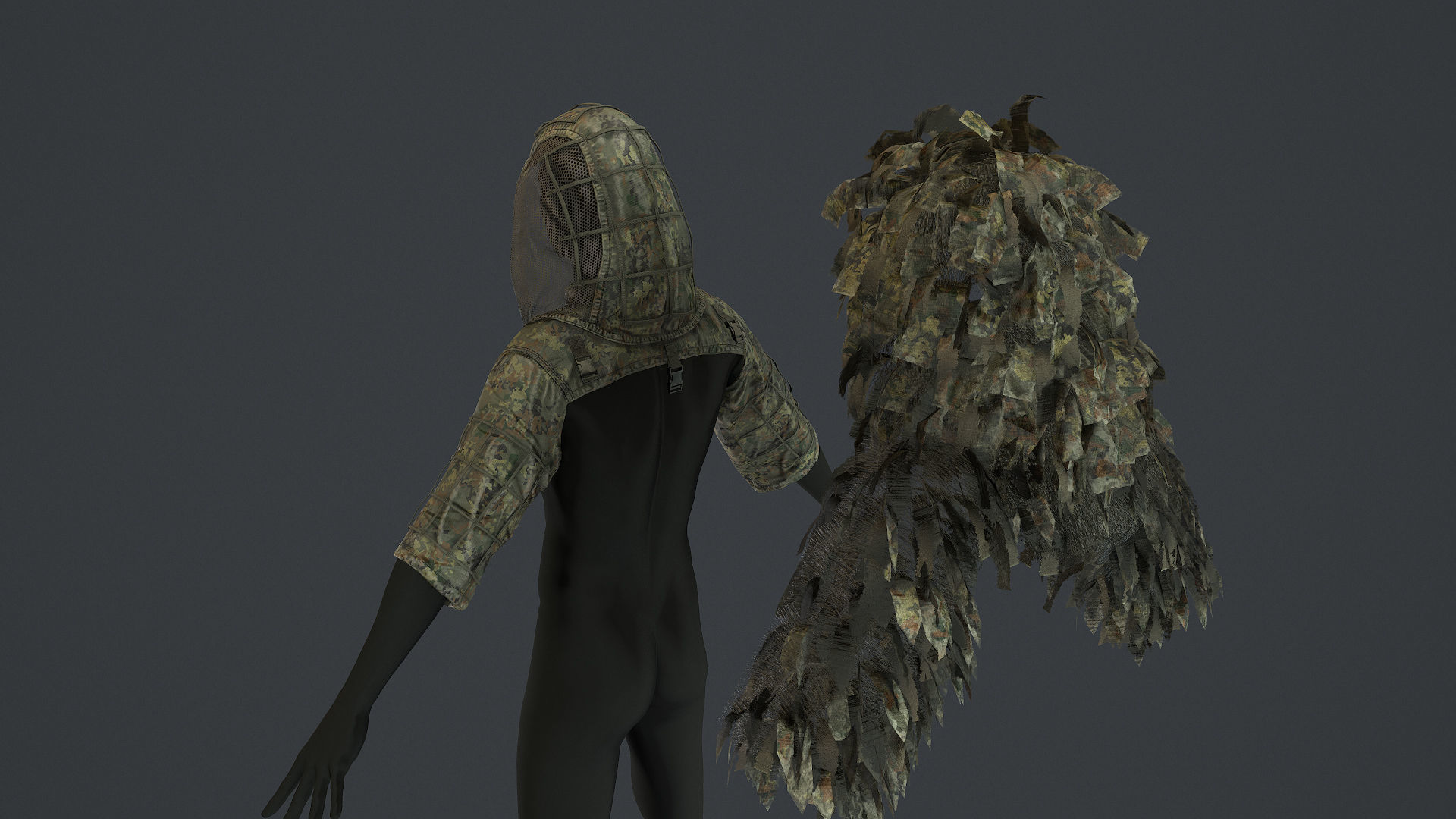 Viper  2 Ghillie hood Low-poly 3D model_3
