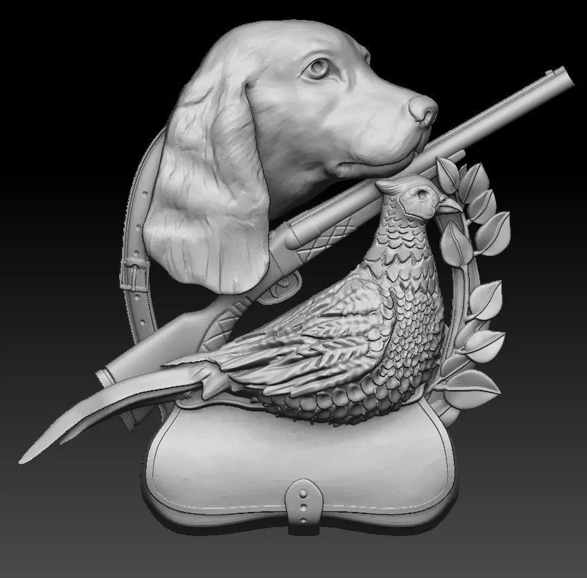hunter badge 3D print CNC model dog pheasant 3D print model