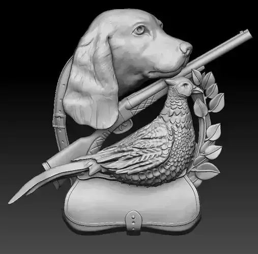 hunter badge 3D print CNC model dog  pheasant 3D print model
