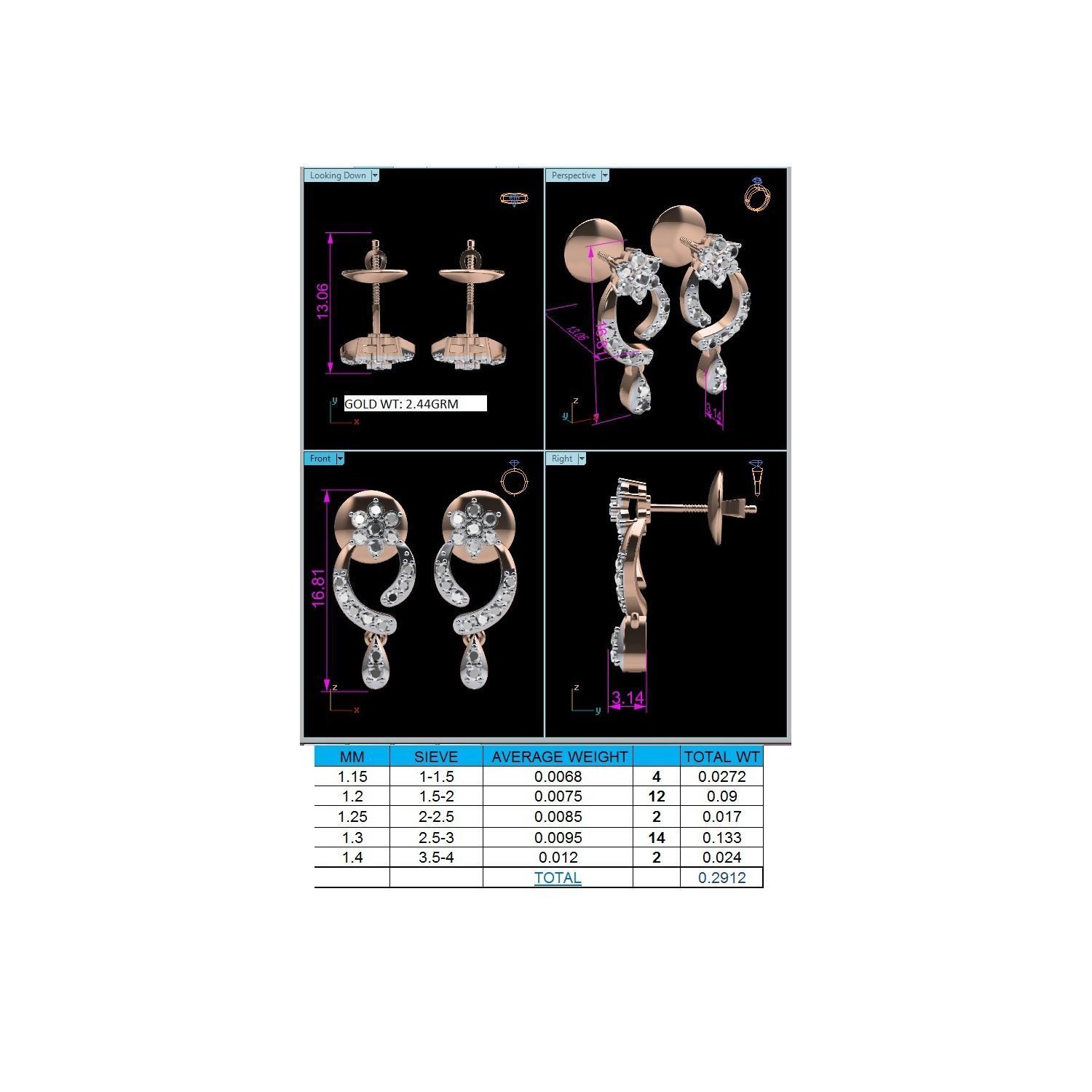 Women earrings 3dm render detail 3D print model 3D print model_5