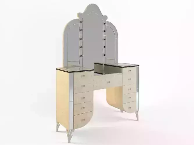 Aico Hollywood Swank Crystal Croc Upholstered Vanity and Mirror