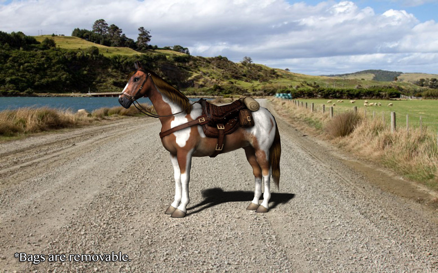 Pinto Horse with saddle and bags Low-poly 3D model_2